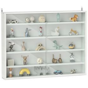 HOMCOM 5-Tier White Display Cabinet with Glass Doors & Adjustable Shelves, Wall-Mounted