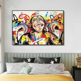 Hand Painted Oil Painting Abstract Portrait Wall Art Hand painted-Laughing Monkey Oil Paintings On Canvas-Hand Made Wall Graffiti-For Home Decora (style: 01, size: 100X150cm)
