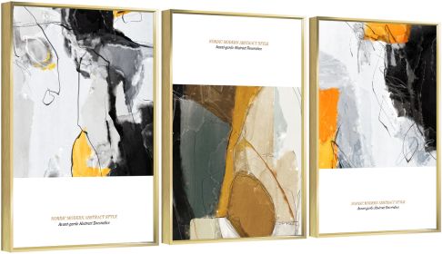 Framed Canvas Wall ArtOil Paintings Impressionism Aesthetic Prints Canvas Paintings for Living Room Bedroom Office Home; 3 Panels (GOLD: 24*36)