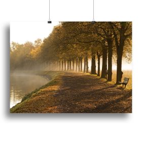Walkway at the canal in morning Canvas Print or Poster (Type: Standard Framed Canvas Print, size: 28" x 20" / 70cm x 50cm (approx))