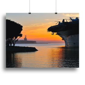 aircraft carrier in harbour in sunset Canvas Print or Poster (Type: Poster Print, size: 24" x 16" / 60cm x 40cm (approx))