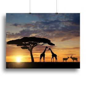 Giraffes with Kudu at sunset Canvas Print or Poster (Type: Standard Framed Canvas Print, size: 24" x 16" / 60cm x 40cm (approx))