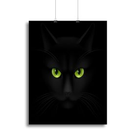 Black cat with green eyes Canvas Print or Poster (Type: Poster Print, size: 28" x 20" / 70cm x 50cm (approx))