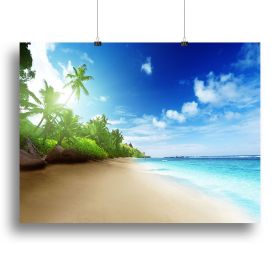 beach in sunset time on Mahe island Canvas Print or Poster (Type: Standard Framed Canvas Print, size: 12" x 8" / 30cm x 20cm (approx))